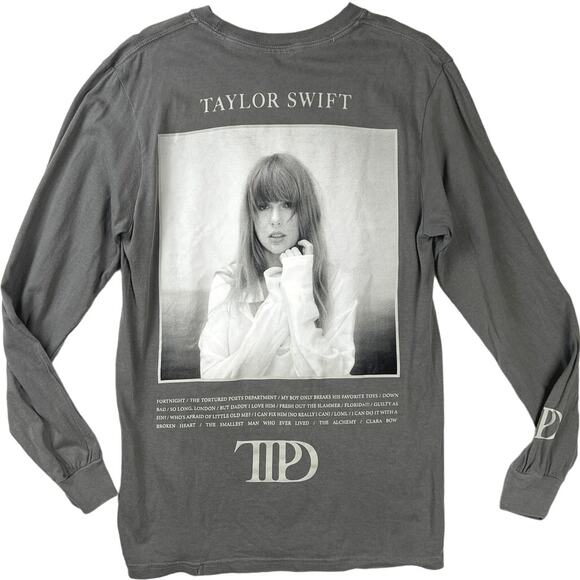 Taylor Swift The Tortured Poets Dept Gray White Concert Tour Sweatshirt Top Sz S - Picture 1 of 4
